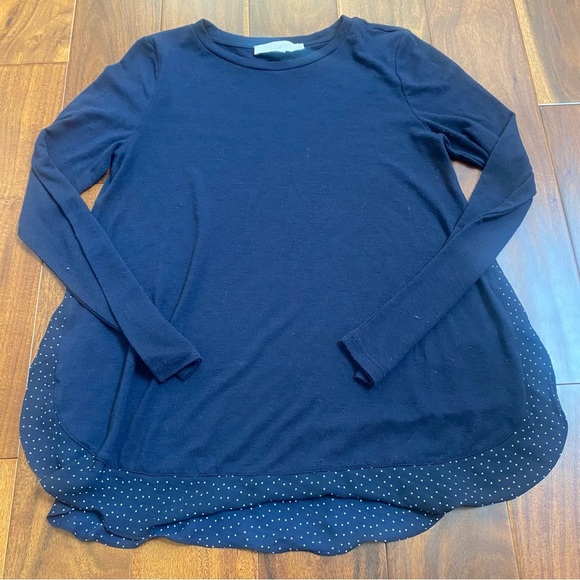 Loft Layer Look  Sweater Women's Navy Small Top Contrast Shirttail Long Sleeve - Picture 1 of 5